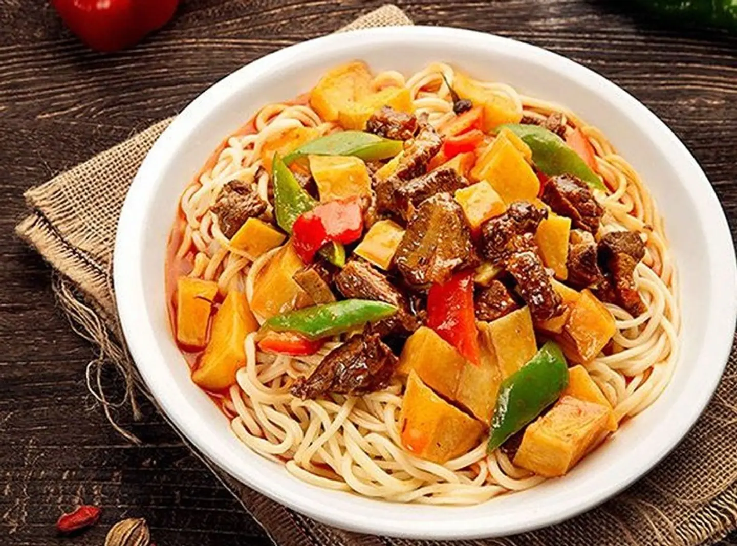 Fried Beef Topped Noodles