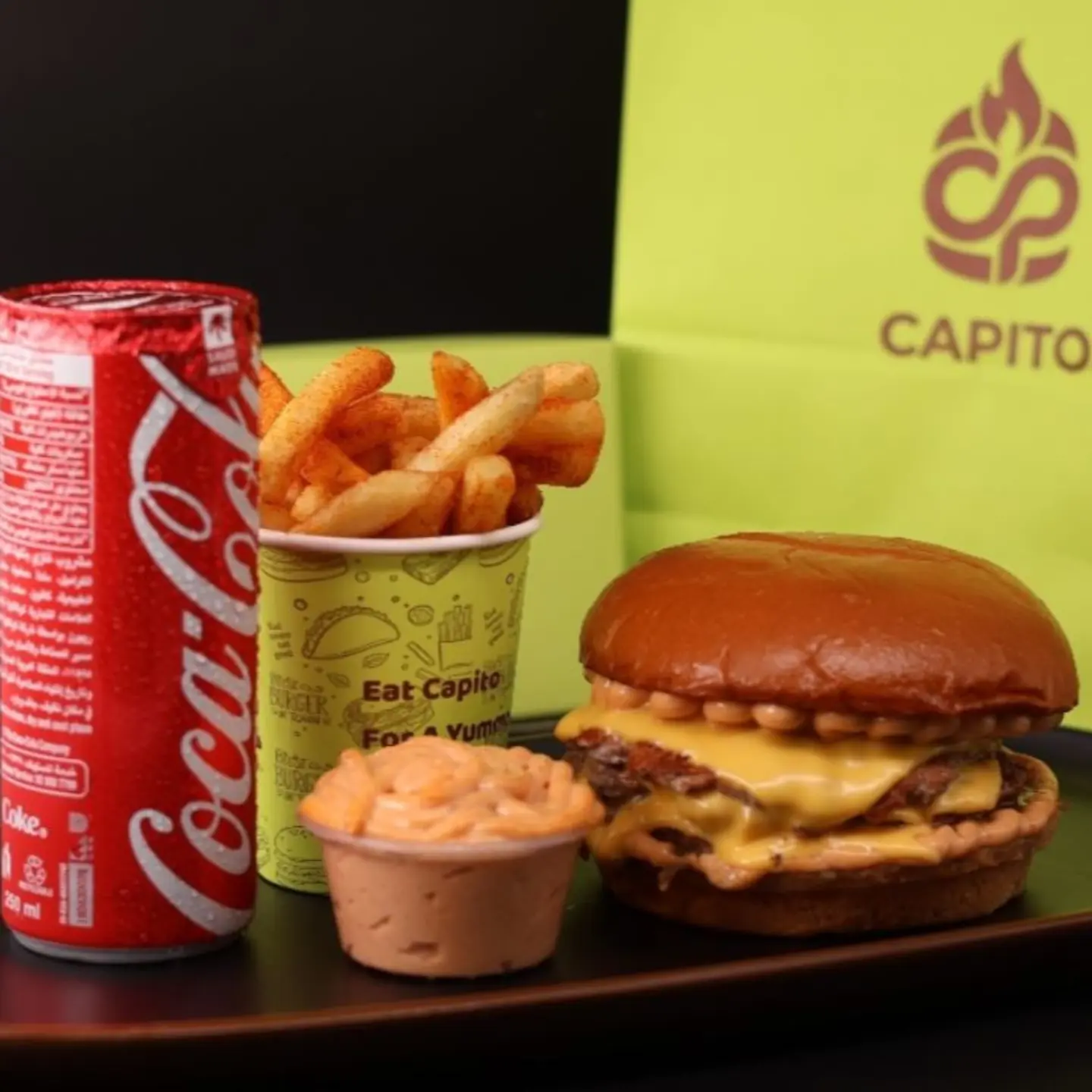 Double Beef Burger Meal With Fries, Sauce And Drink
