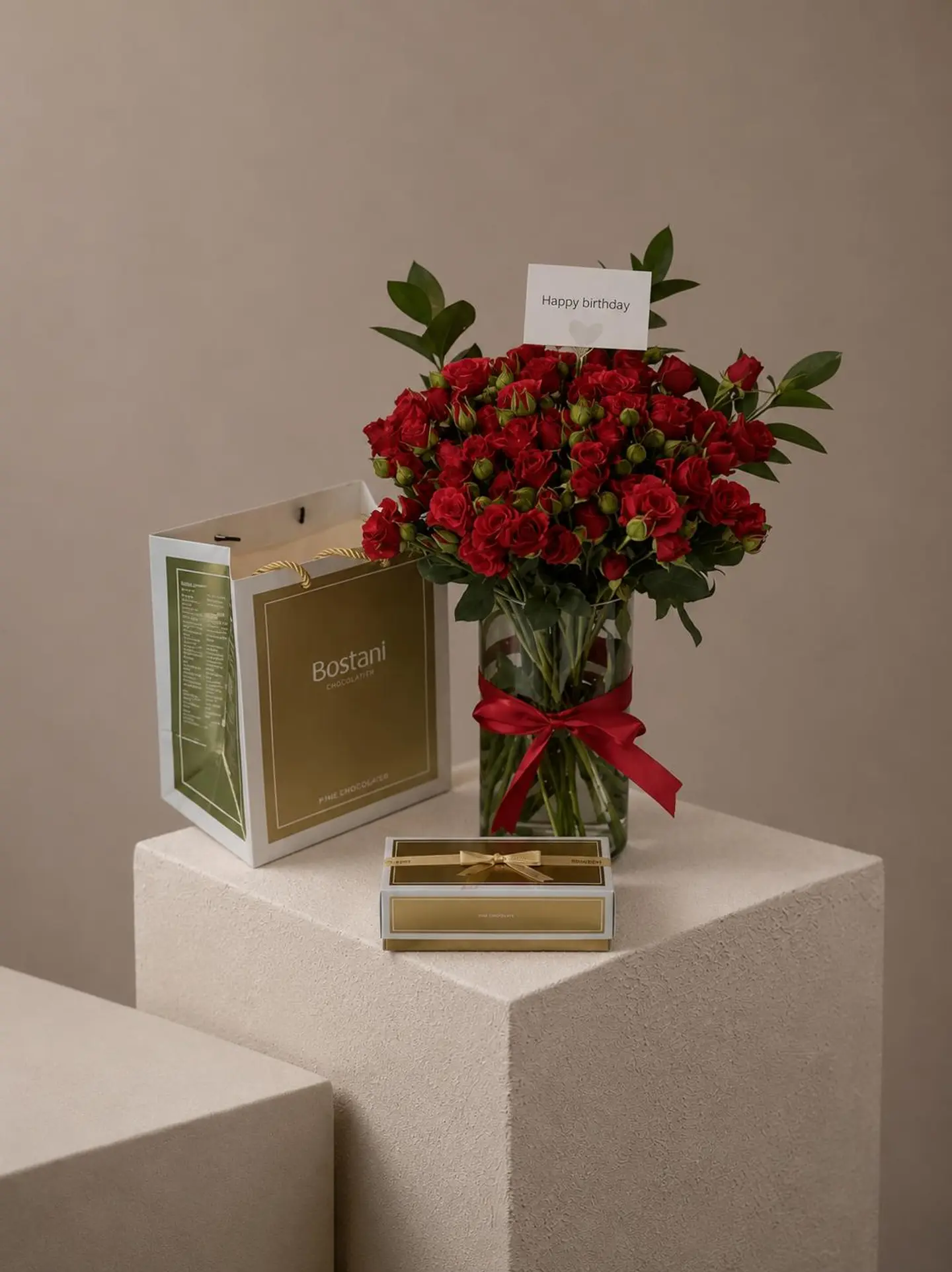 A Vase Of Roses And Garden Chocolates