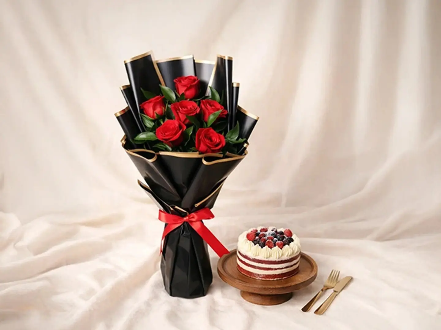 6 Red Roses And Half Kg Red Velvet Cake Combos