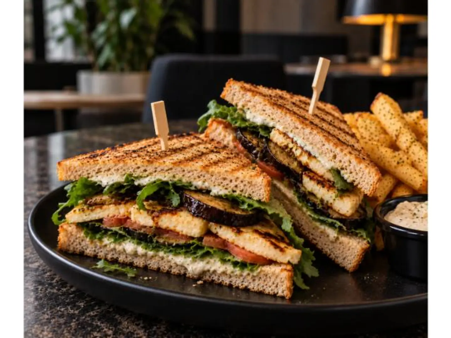 Halloumi And Eggplant Club Sandwich