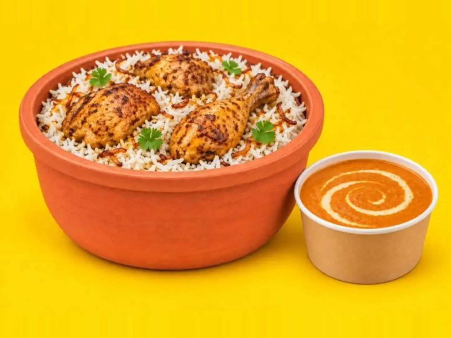 Chicken Biryani With Butter Chicken Sauce