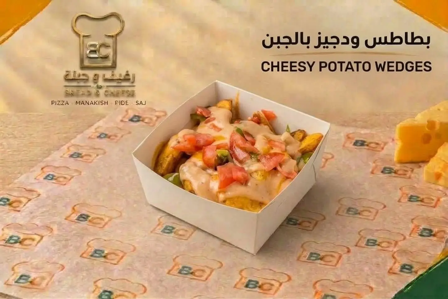 بطاطس ودجز بالفرن مع جبنة شيدر