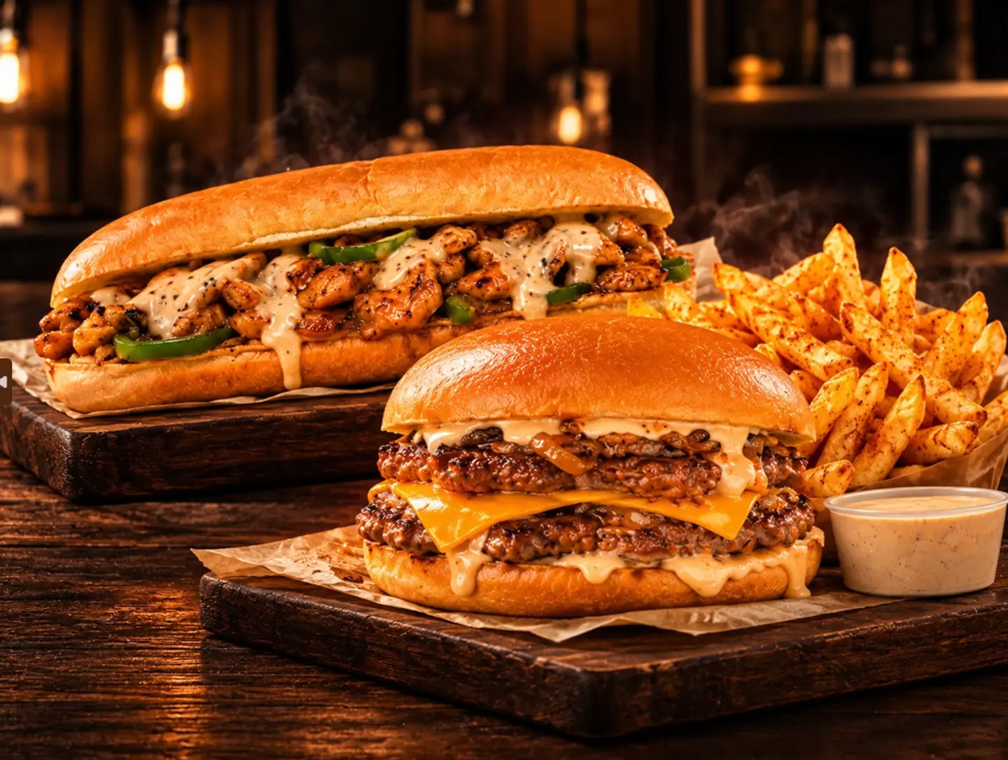 Double Smash Burger , Fries , Sauce And Fajita Combo