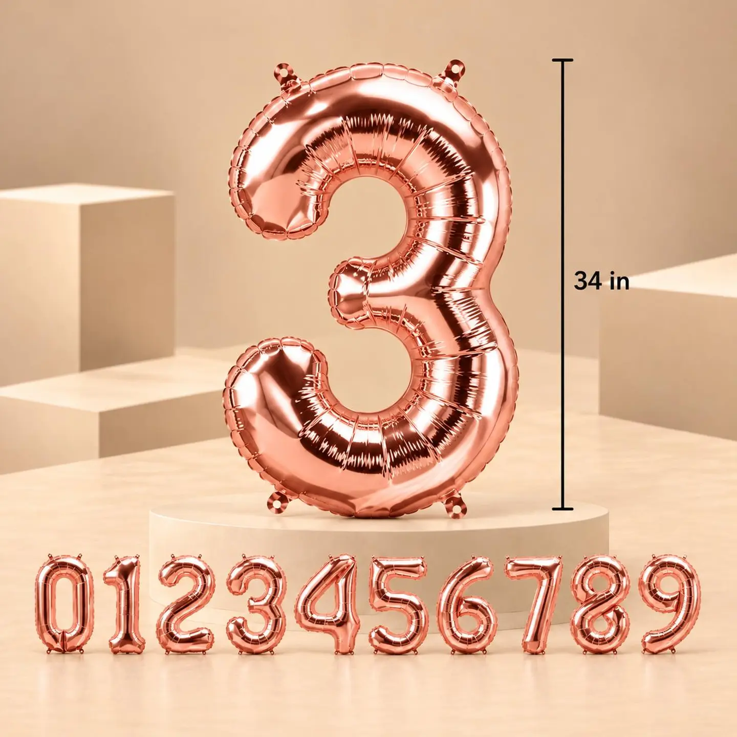 Large Rose Gold Helium Numbers