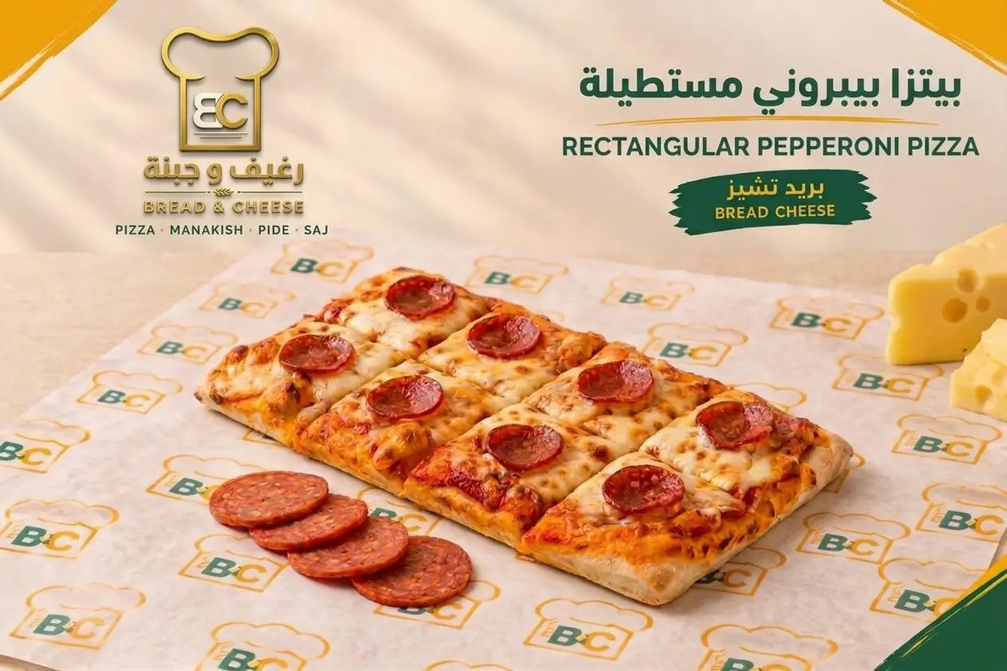 بيتزا بيبروني مستطيل
