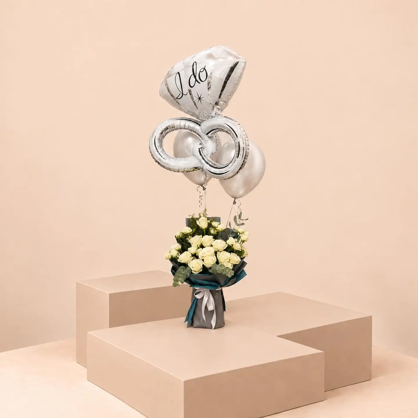 Pink Serenity Rose And Balloon Bouquet