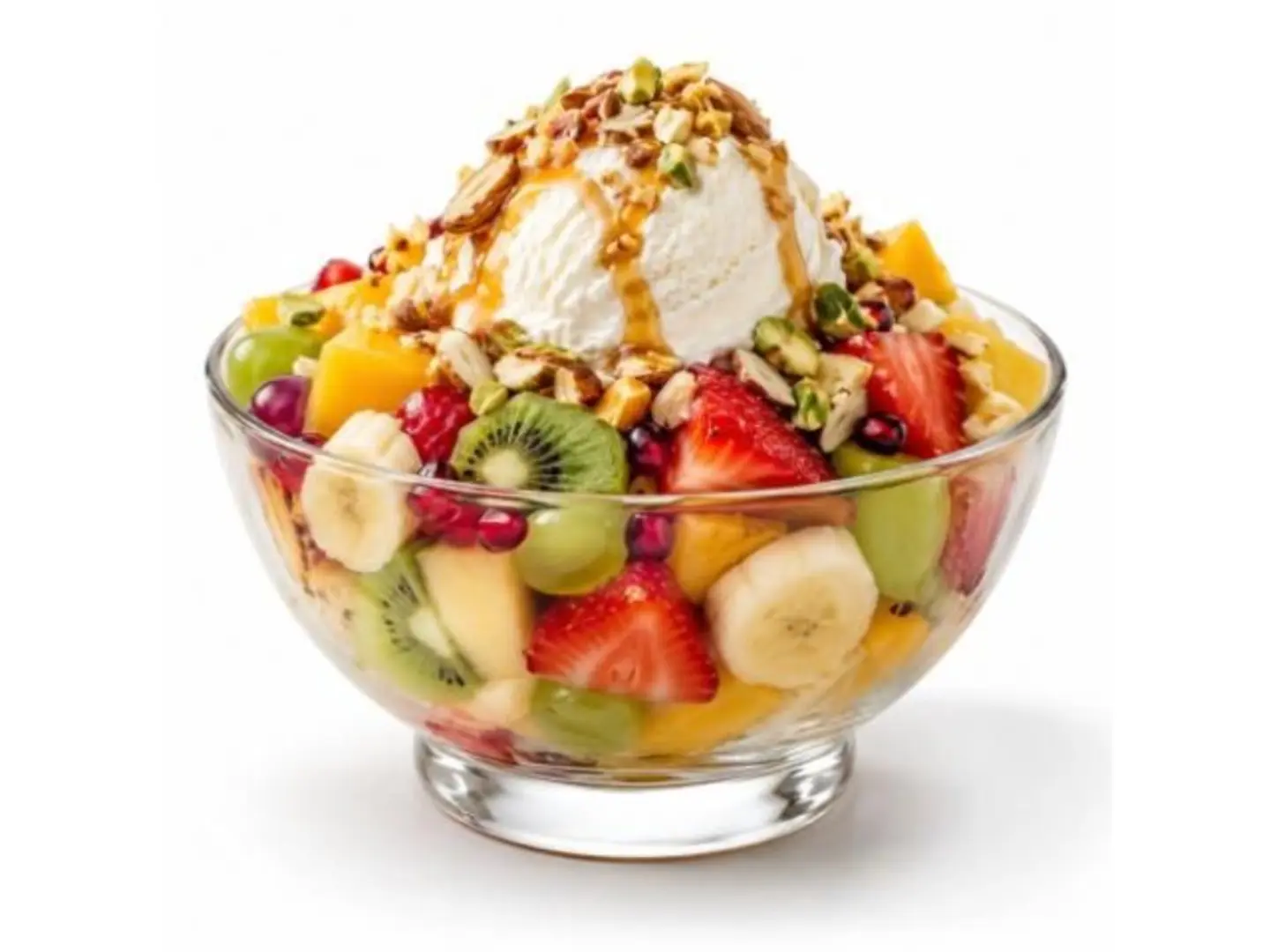 Fruit Salad With Ice Cream And Nuts