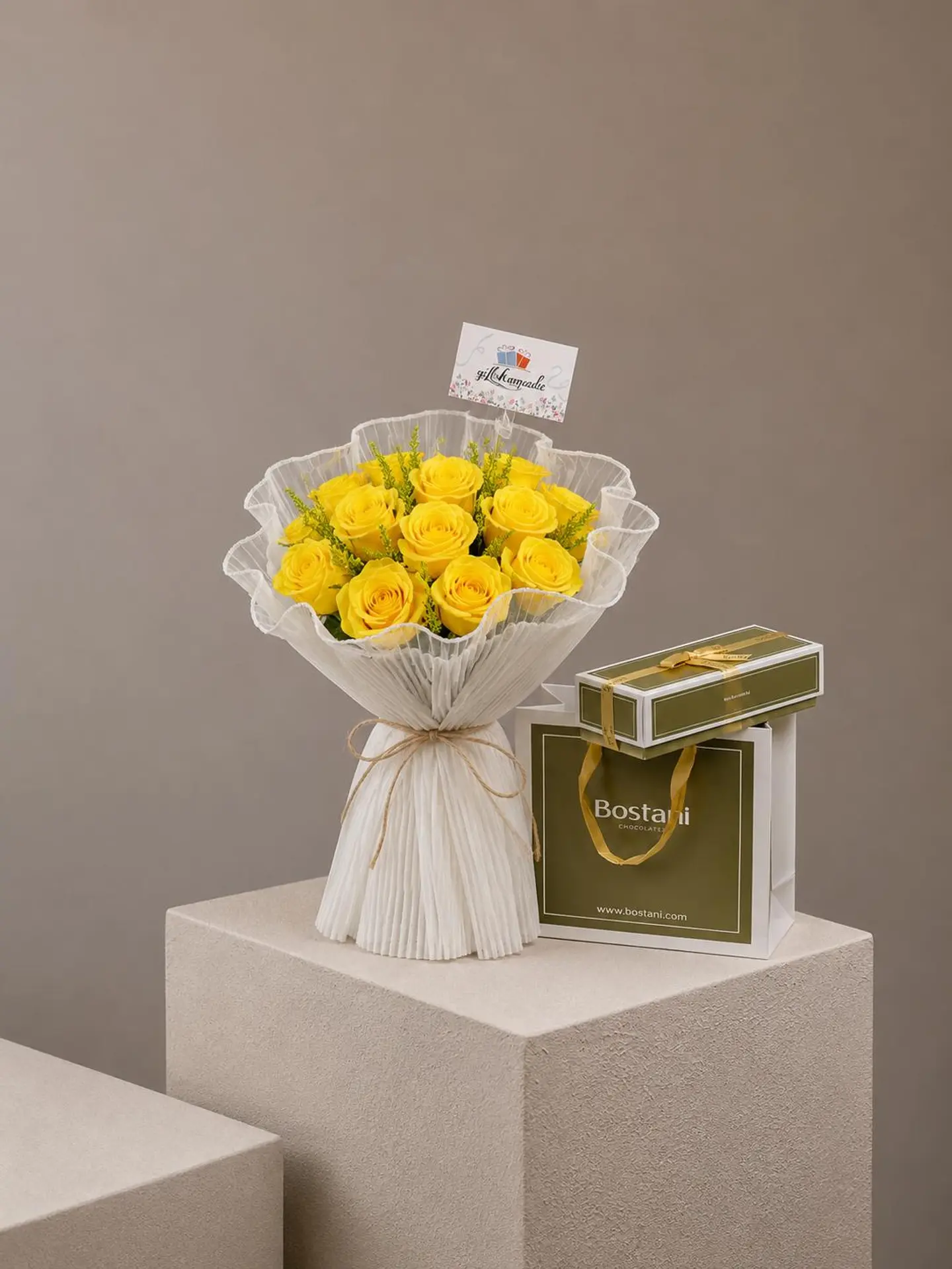 A Bouquet Of Yellow Roses & Garden Chocolates