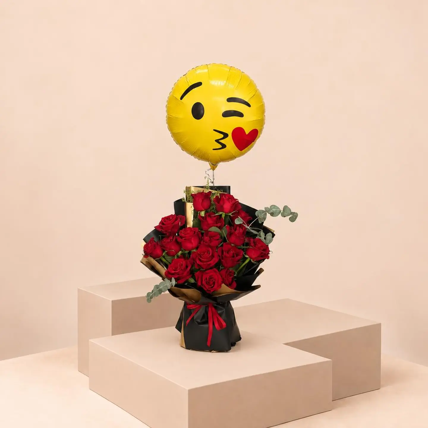 Love Face Rose And Balloon Bouquet