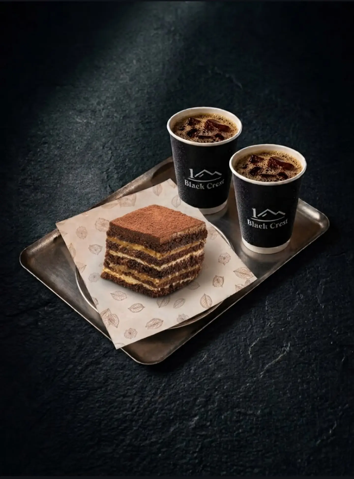 Dolce Chocolate Cake With Two Large Cups Of Brewed Coffee (Hot Or Iced)