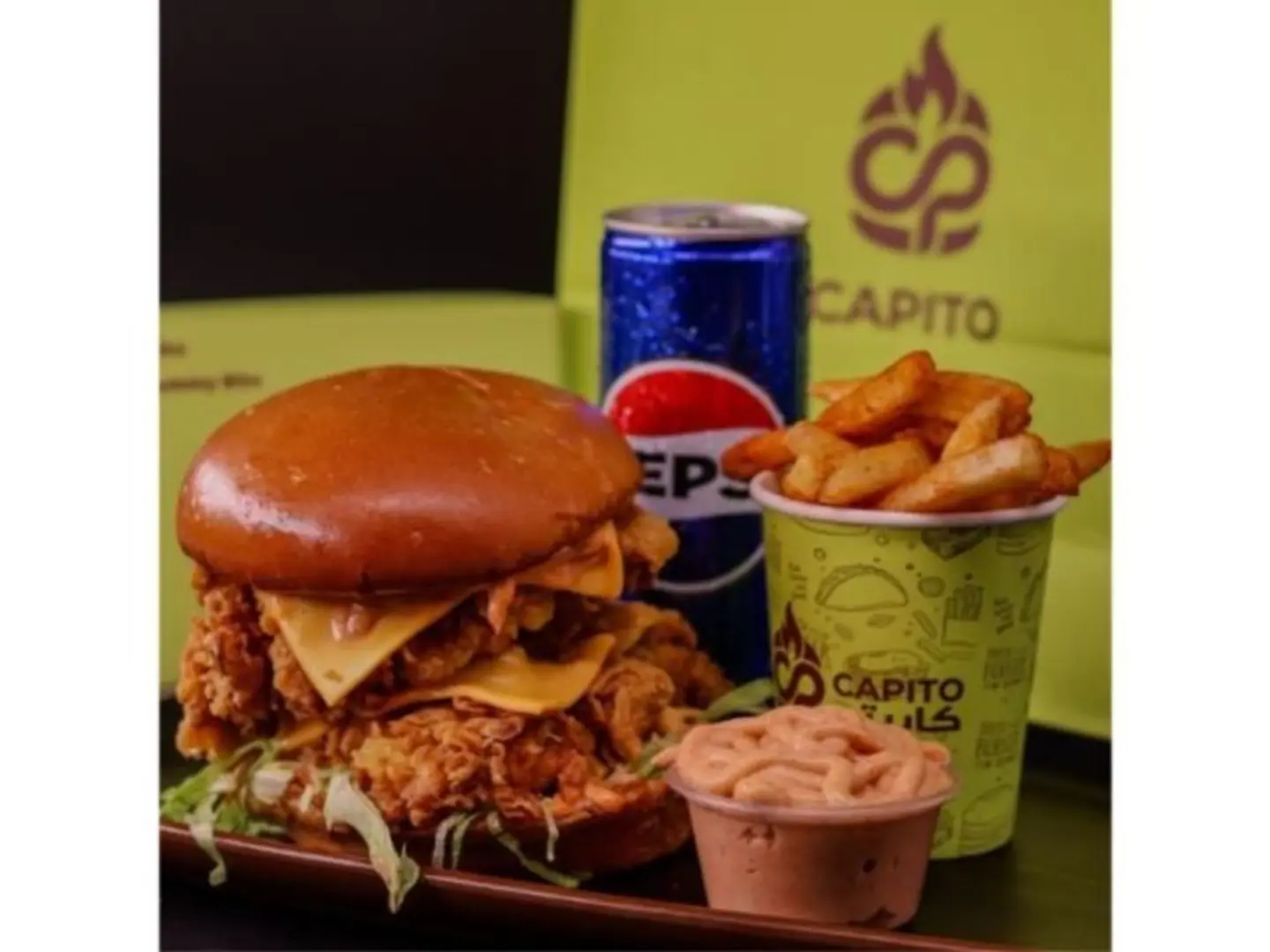 Double Classic Chicken Burger Meal With Fries, Sauce And Drink