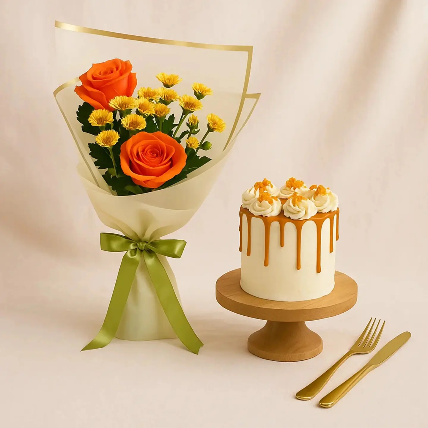 Rose Bouquet N Chocolate Caramel Cake Combo