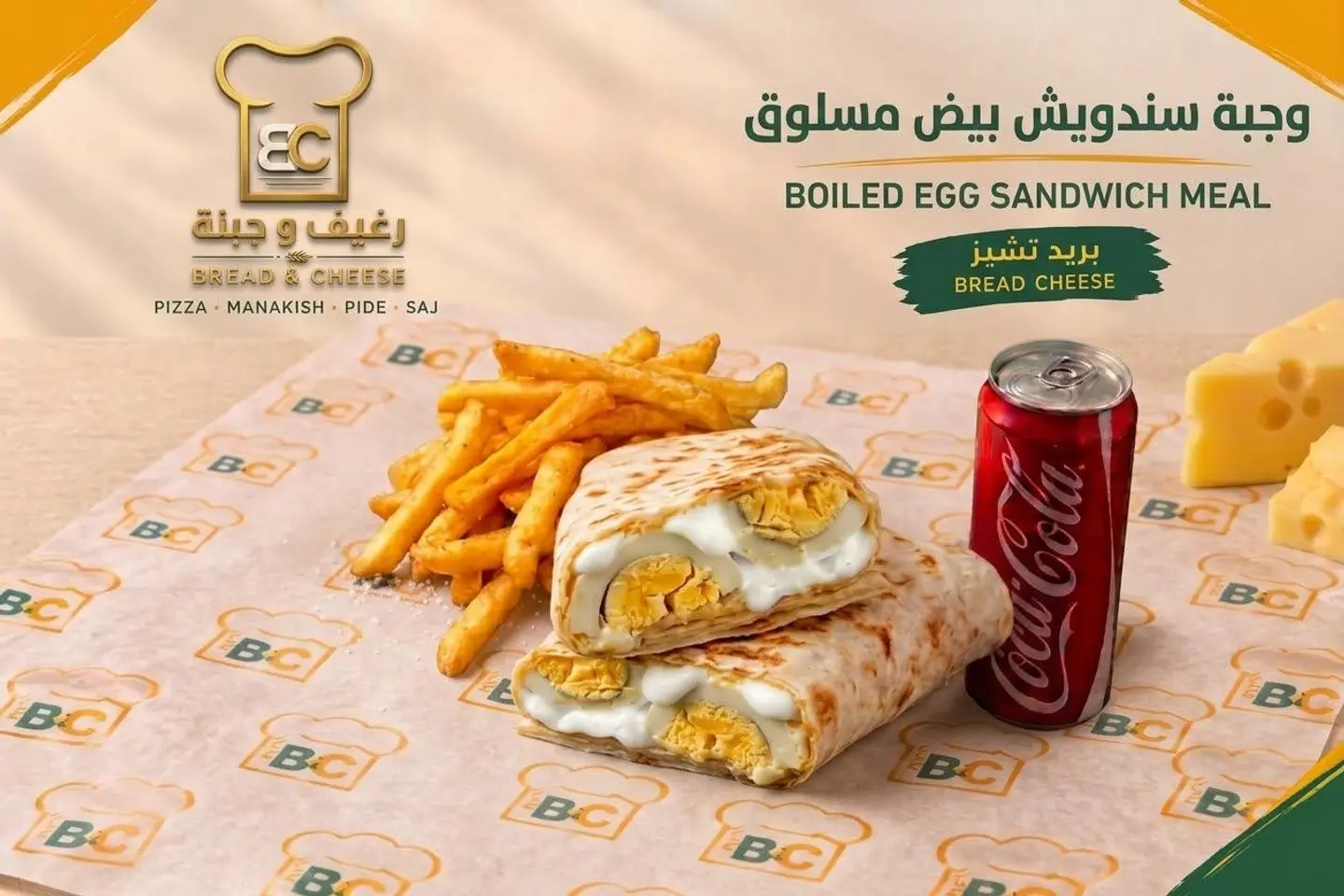 وجبة ساندوتش بيض مسلوق وجبن