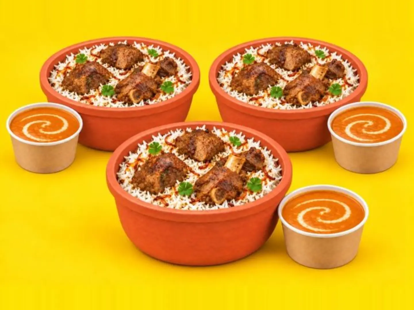 Pack Of 3 Lamb Biryani With Butter Chicken Sauce