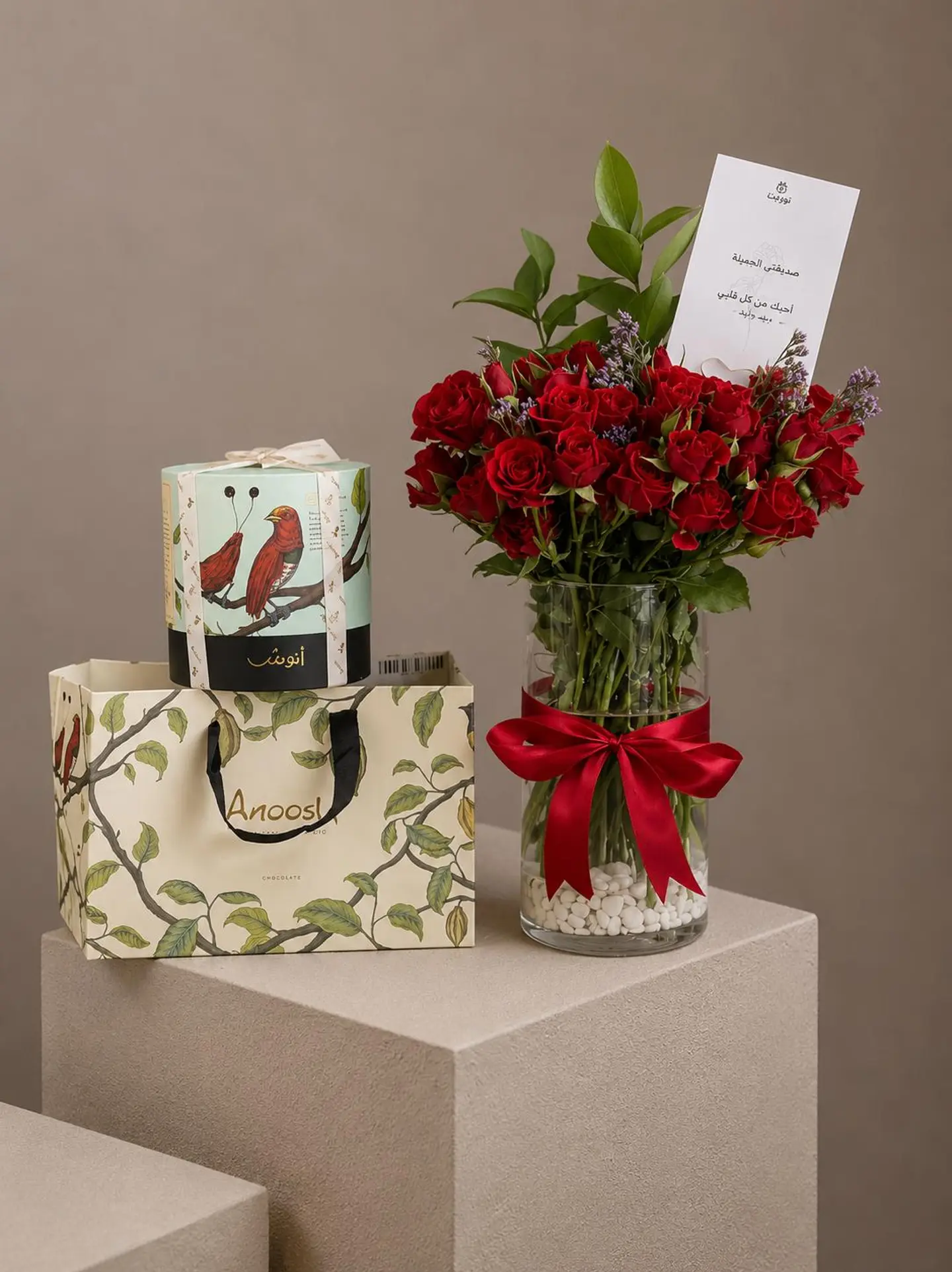 Red Rose Vase And Anoush Chocolate