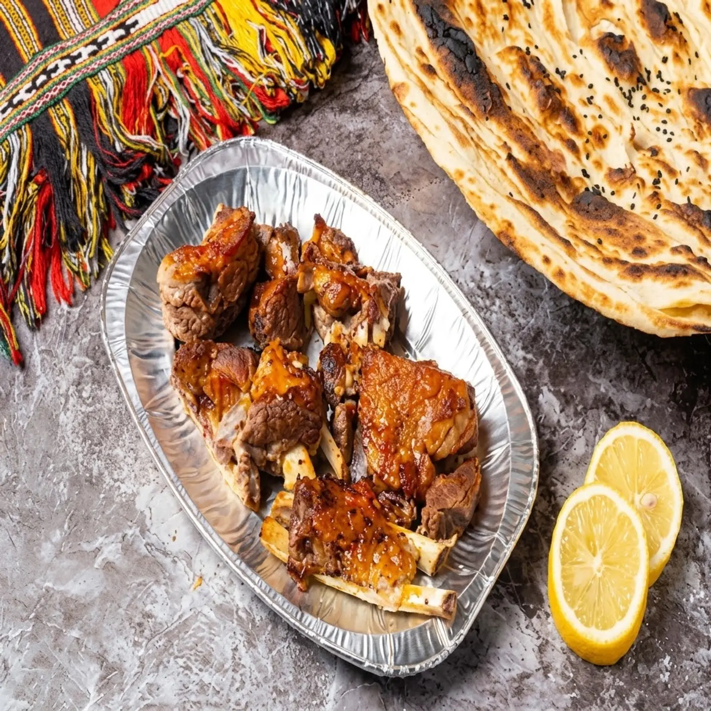 لحم محمر مع خبز التنور
