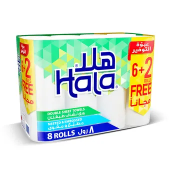 Hala Double-Sheet Kitchen Towels 8 Rolls