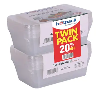 حاوية ميكروويف من هوتباك 750 مل + غطاء عرض العبوة المزدوجة 10قطع