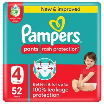 Pampers Rash Protection Pants Diapers, Size 4, 9- 52Pieces