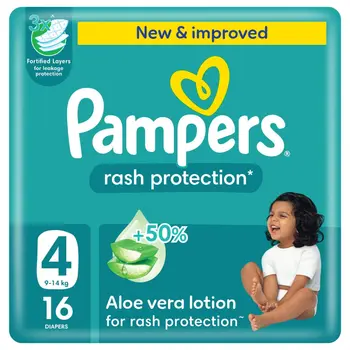 Pampers Rash Protection Taped Diapers, Size 4, 9-14 16Pieces