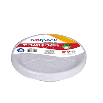Hotpack White Plastic Plates 9 Inch 25 Pieces