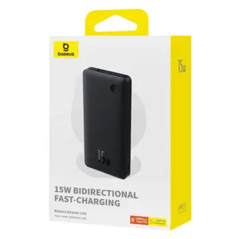 بيسوس - باور بانك 10000 مللي أمبير 15 وات وكيبل أسود 1قطعة