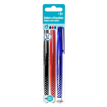 Carrefour Erasable Rollerball Pens Assorted 3 Pieces