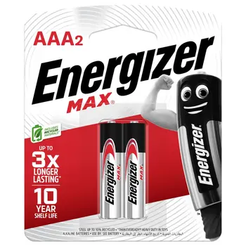 إنرجايزر ماكس Aaa بطاريات قلوية حزمة من 2 (E92Bp) 2قطعة