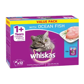 ويسكاس طعام القطط بسمك المحيط 80 جرام 12قطعة