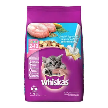 ويسكاس طعام قطط بنكهة سمك المحيط مع حليب لعمر 2-12شهر 1.1كيلو