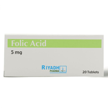 Riyadh Pharma Folic Acid Tablets 5mg 20 Count