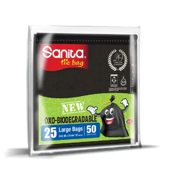 سانيتا اكياس نفايات بربطة، كبير جدا 50جالون 25كيس