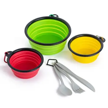 Al Rimaya Collapsible Bowl with Cutlery Set Red/Green/Yellow