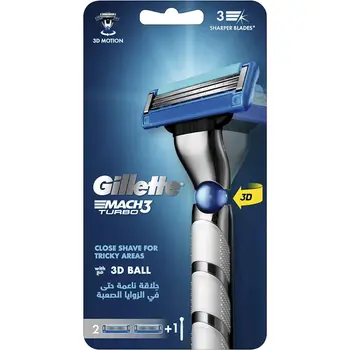 ماكينة حلاقة جيليت ماك 3 تربو 3 دي 1 مقبض مع شفرتين 1قطعة