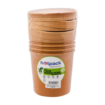 Hotpack Kraft Paper Noodle Bowl with Lid 5x32 Oz