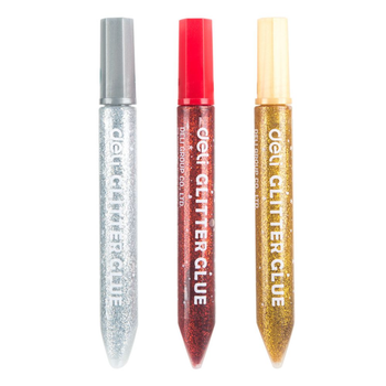 Deli Glitter Glue Set 3 Pieces Silver/Red/Gold