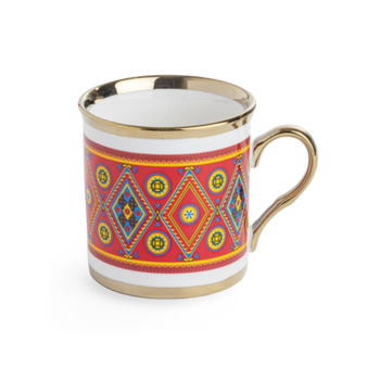 Al Rimaya Red Decorative Coffee Mug with Gold Rim