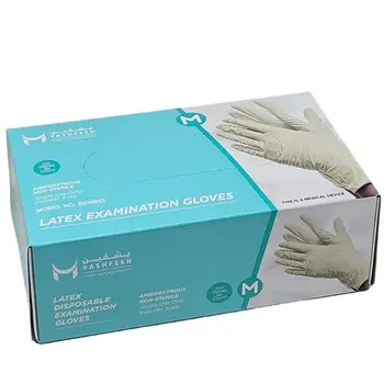 Yashfeen Powder-Free Latex Examination Gloves Medium 100 Pieces