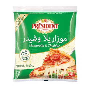 جبنة مبشورة بريزيدن موزاريلا و شيدر 450جرام
