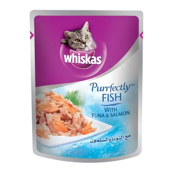 ويسكاس اكياس طعام رطب للقطط مع التونا والسلمون 85 جرام