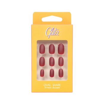 Glitz Red Oval Nails 24 Pieces