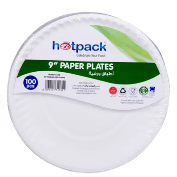 Hotpack White Disposable Paper Plates 100 pcs