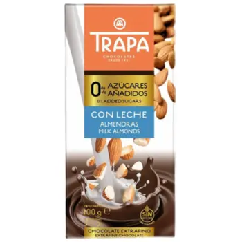 Trapa 0% Added Sugars Milk Chocolate Almonds 100g