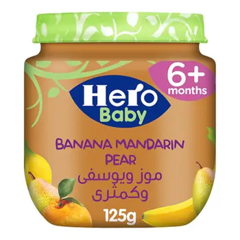 هيرو بيبي برطمان طعام الأطفال موز وبرتقال ومجموعة كمثرى 125جرام