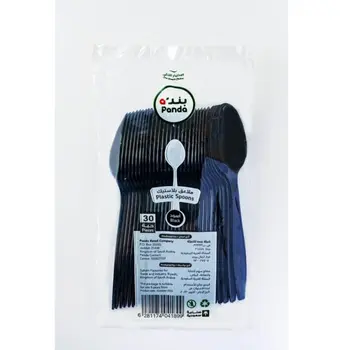 Panda Black Plastic Spoons 30 Pieces
