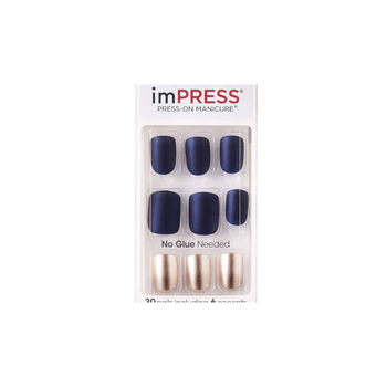 Kiss imPRESS Navy Blue & Gold Nails 30 Pieces