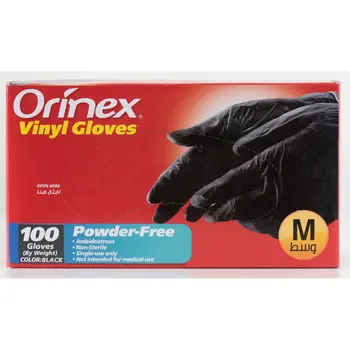 اورينكس قفازات للايدى بدون بودرة اسود وسط (100 حبة
