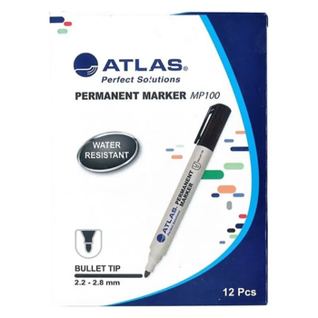 Atlas Black Permanent Marker 12 Pcs