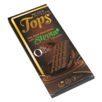 توبس لوح شوكولاتة داكنة 70% بدون سكر مضاف، مع ستيفيا، 60جرام